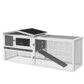Outdoor Wooden Rabbit Hutch With Run and Sliding Tray Ideal for Guinea Pigs and Bunnies Grey