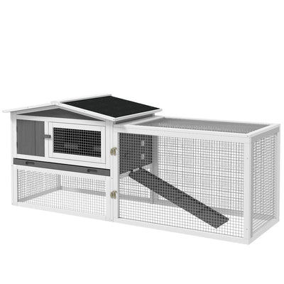Outdoor Wooden Rabbit Hutch With Run and Sliding Tray Ideal for Guinea Pigs and Bunnies Grey