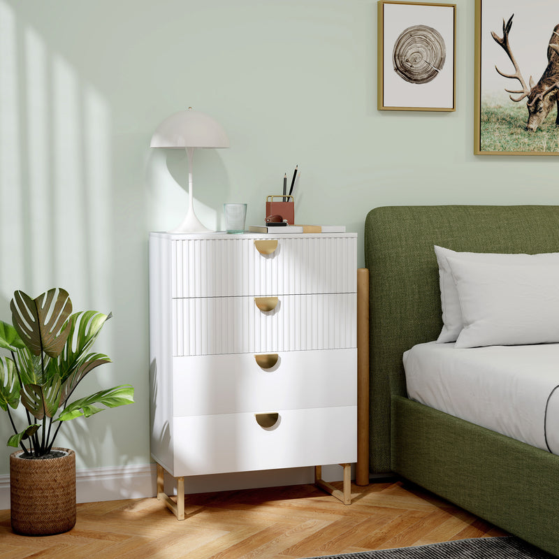 White Chest of Four Drawers With With Gold Legs Elegant Bedroom Storage Unit by HOMCOM