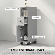 Grey Slimline Bathroom Storage Cabinet with Shelves and Cupboard by kleankin