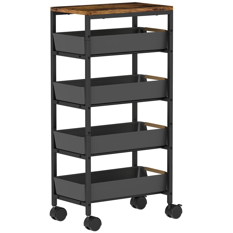 5 Tier Rolling Storage Trolley With Removable Drawers For Home Or Office, Black