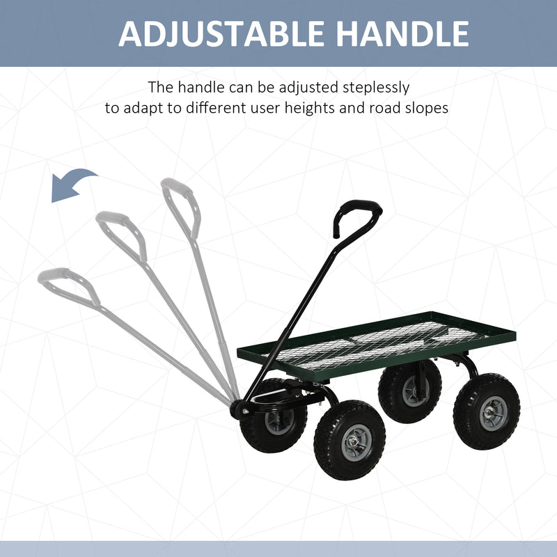 Heavy Duty Garden Trolley Cart With Pneumatic Wheels And Steel Frame For Outdoor Use Green AOSOM