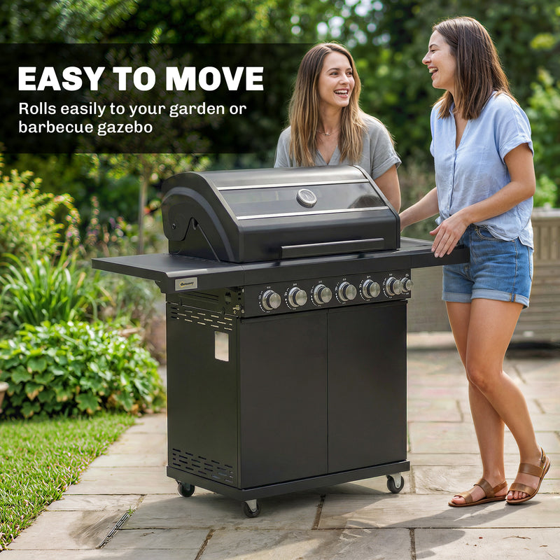 6 Burner Gas BBQ Grill With Side Burner for Easy Outdoor Cooking and Entertaining in the Garden Black Outsunny