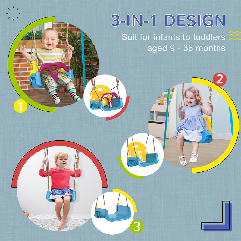 Kids Swing Seat for Safe Indoor and Outdoor Play with Adjustable Ropes Light Blue AOSOM
