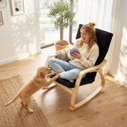 Rocking Chair with High Back and Cushioned Seat for Relaxing at Home Black AOSOM