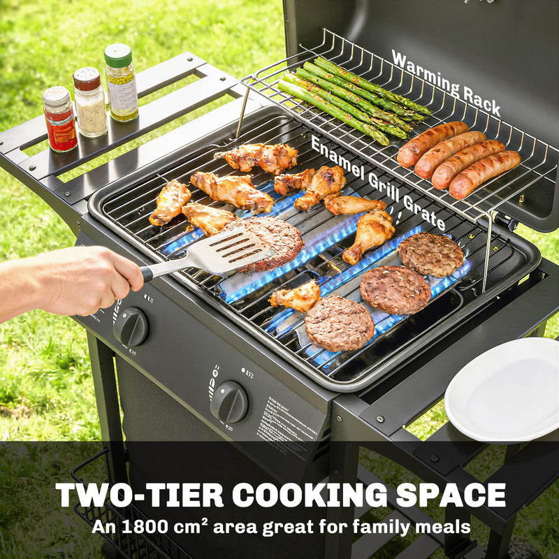 Gas Barbecue with 2 Burners and Storage for Easy Outdoor Cooking Black Outsunny