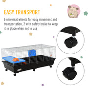 2 Tier Steel Guinea Pig Hutch With Run And Accessories Ideal For Outdoor Use Blue Orange AOSOM
