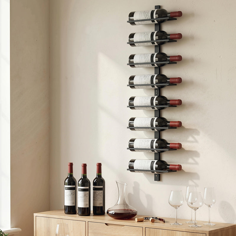 Wall Mounted Wine Rack for 8 Bottles Space Saving Steel Storage Black AOSOM