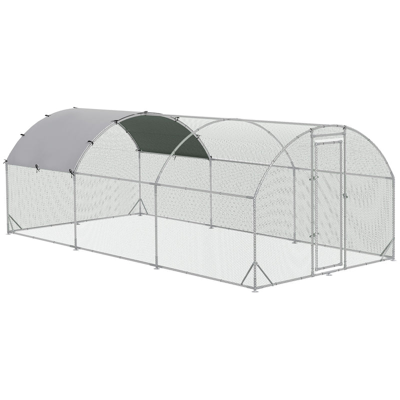 Large Metal Chicken Coop with Weatherproof Cover for Outdoor Use 5.7 x 2.8 x 2m Silver