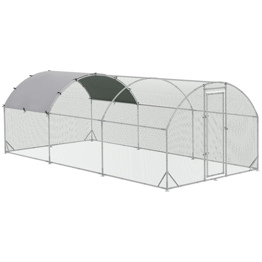 Large Metal Chicken Coop with Weatherproof Cover for Outdoor Use 5.7 x 2.8 x 2m Silver