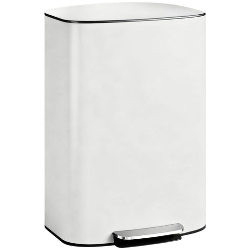 50L White Pedal Kitchen Bin with Soft Close Lid and Removable Inner Bucket for Home or Office