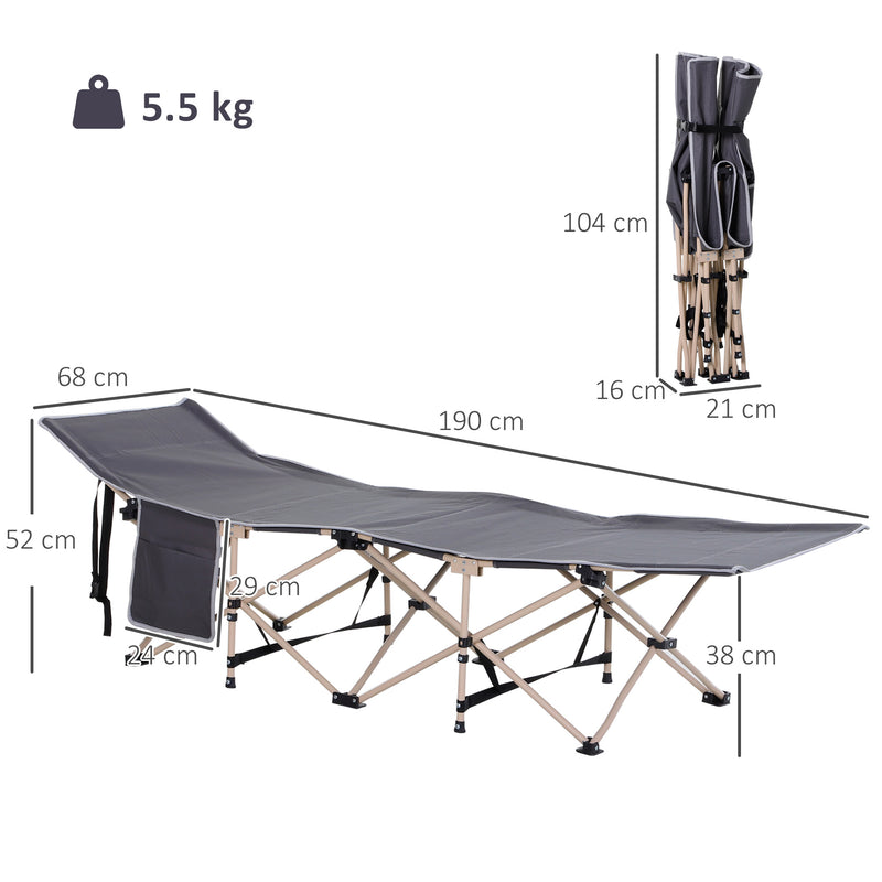 Folding Camping Bed Raised Off Ground for Dry Comfortable Sleep with Carry Bag Grey Beige
