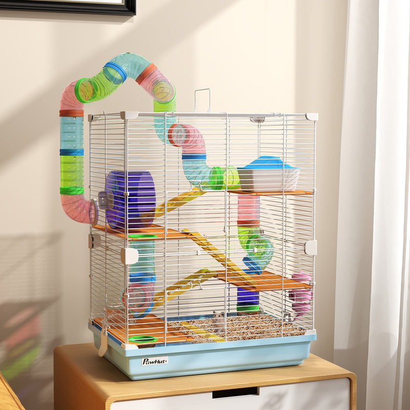 5 Tier Hamster Cage With Fun Tunnel Play Area For Small Pets, Light Blue AOSOM