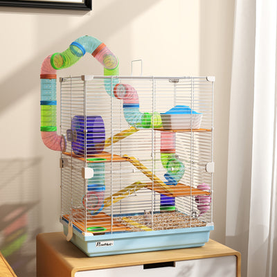 5 Tier Hamster Cage With Fun Tunnel Play Area For Small Pets, Light Blue AOSOM