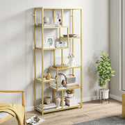Elegant Gold Geometric Bookcase With 7 Tiered Open Shelves For Display And Storage, 80W x 30D x 180H cm