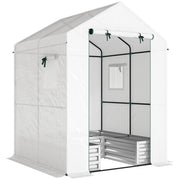 Mini Walk In Greenhouse With Raised Garden Bed And Roll Up Windows For Outdoor Growing White Outsunny
