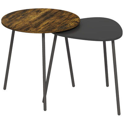 Set of 2 Nesting Side Tables Space Saving Design for Living Room or Bedroom Rustic Brown