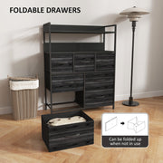 Rustic Chest of 7 Fabric Drawers with Metal Frame Black by HOMCOM
