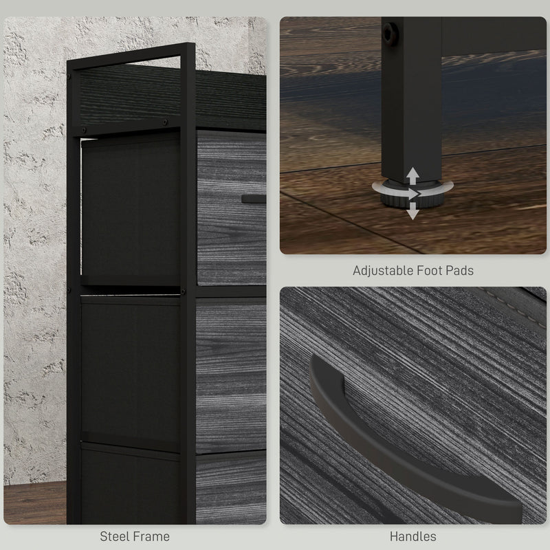 Rustic Chest of 4 Fabric Drawers with Metal Frame Black by HOMCOM