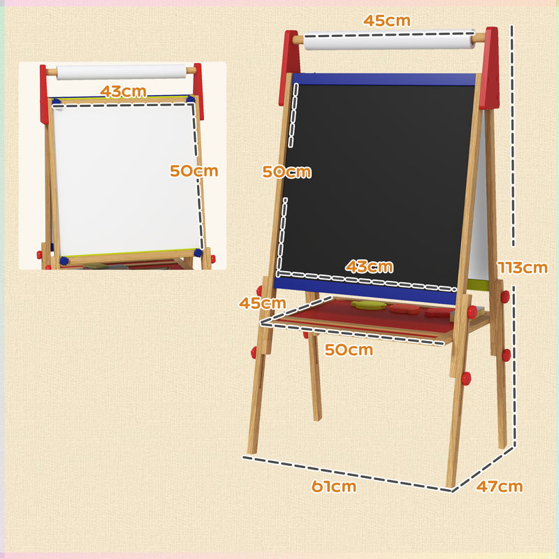 3 in 1 Wooden Kids Easel with Paper Roll Whiteboard Chalkboard and Painting Accessories by AIYAPLAY Aiyaplay