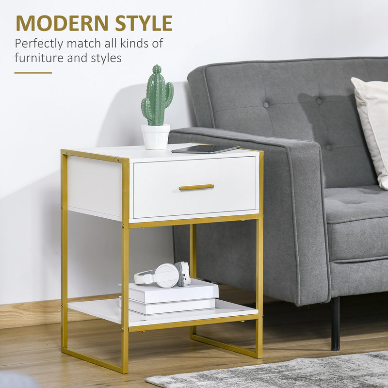 Set of 2 Modern Bedside Tables with Drawer and Shelf Ideal for Bedroom Storage White