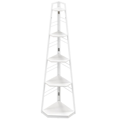 White 5 Tier Wooden Corner Shelf Unit for Living Room or Office Storage by HOMCOM