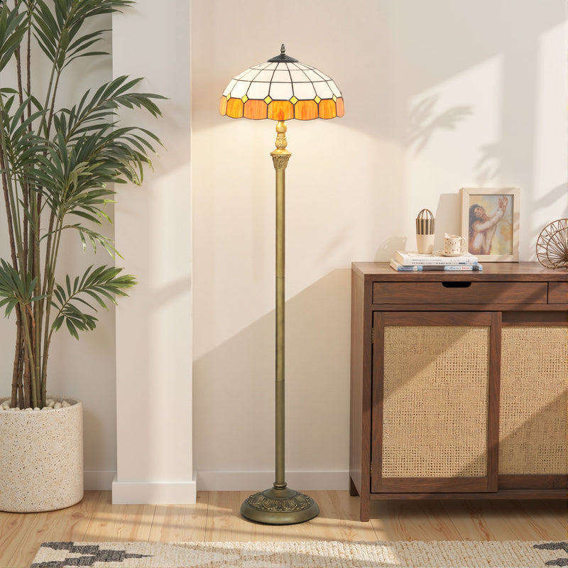 Floor Lamp with Tiffany Style Glass Shade and Foot Switch for Warm Living Room Light Bronze