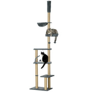 Floor to Ceiling Cat Tree Tower with Hammock and Scratching Posts for Indoor Play Grey
