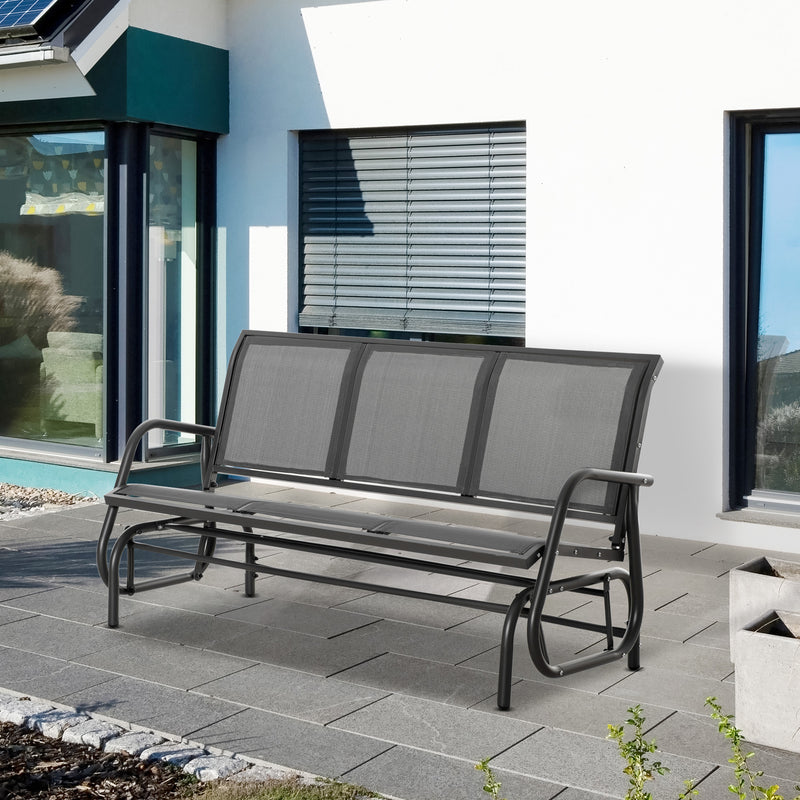 Grey 3 Seater Garden Glider Rocking Chair Metal Patio Bench for Outdoor Relaxation by Outsunny
