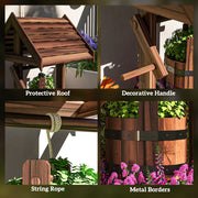Outsunny Wood Wishing Well for Outside with Hanging Bucket, Wishing Well Planter with Drain Hole for Garden Patio, Carbonized AOSOM