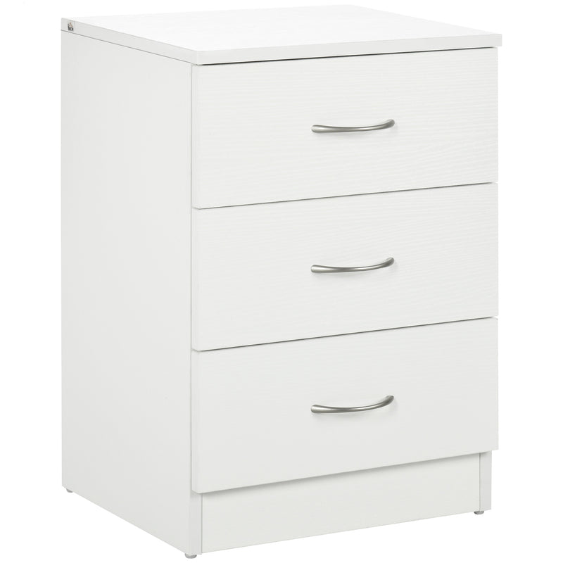 White 3 Drawer Bedside Table with Silver Handles by HOMCOM