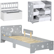 3 Piece Kids Bedroom Furniture Set with Bed Toy Box and Storage Baskets Grey AOSOM