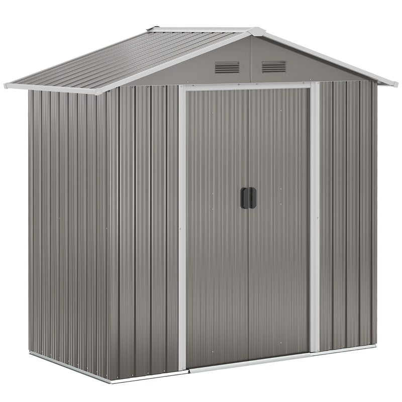 Metal Garden Storage Shed with Double Sliding Doors and Vents for Tools, Grey