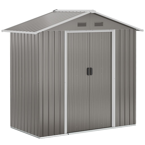 Metal Garden Storage Shed with Double Sliding Doors and Vents for Tools, Grey