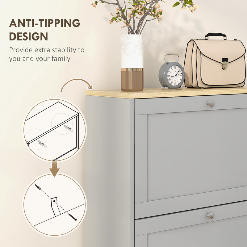 Slim 3 Drawer Shoe Storage Cabinet for Hallway or Entryway with Modern Design Grey
