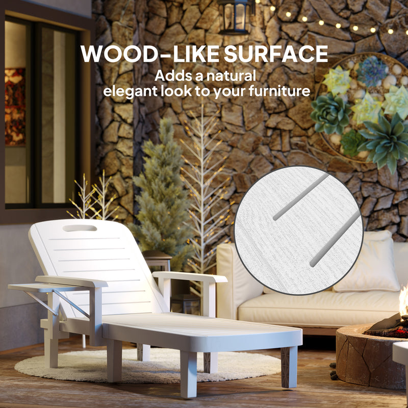 Set of 2 White Reclining Sun Loungers with Foldable Table for Garden and Beach by Outsunny