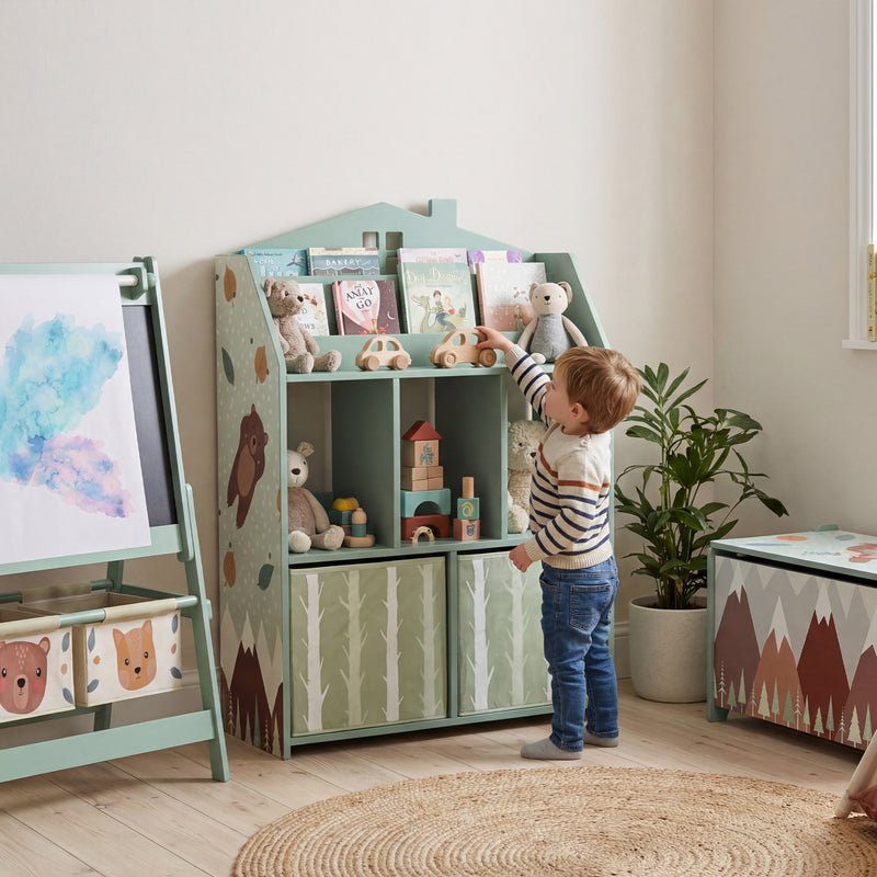 Kids Storage Shelf with Book Display and Drawers for Easy Organisation Green AOSOM