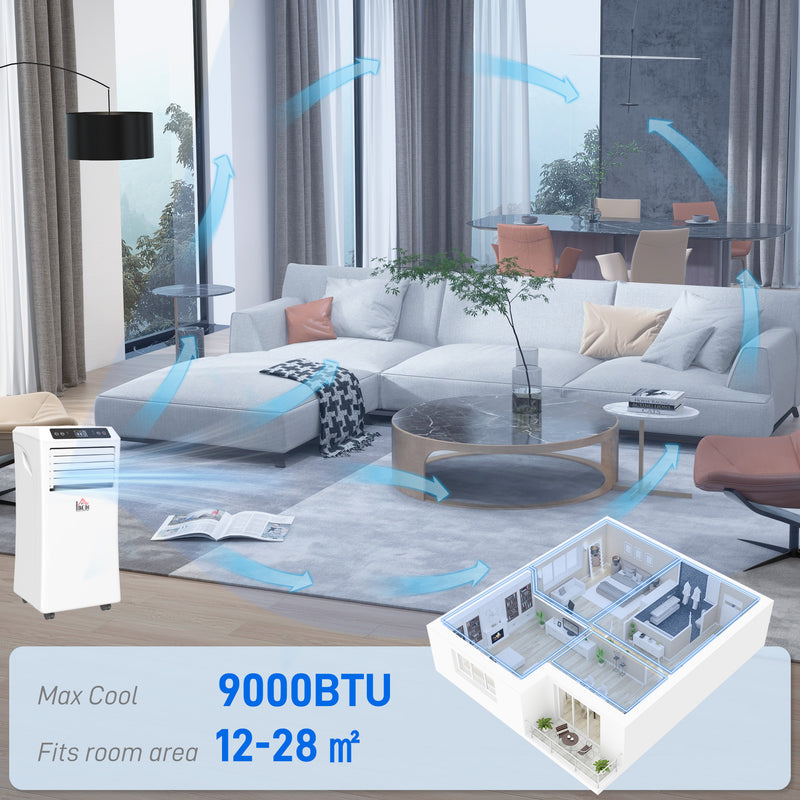 9000 BTU Portable Air Conditioner with Dehumidifier and Fan Cools Rooms up to 28m²