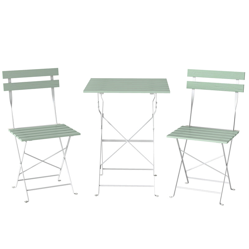 Foldable Garden Bistro Set for 2 with Acacia Wood Table and Chairs for Small Spaces Green White AOSOM