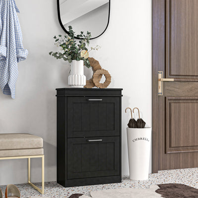 Two Drawer Shoe Storage Cabinet Fits Up To 10 Pairs Ideal For Hallways Black
