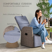 Rattan Reclining Garden Armchair with Footrest Ideal for Outdoor Relaxing Brown Grey AOSOM
