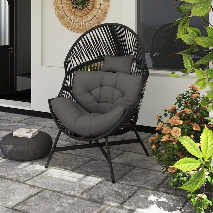 Charcoal Grey Oversized Rattan Egg Chair With Thick Cushion and Steel Frame by Outsunny