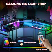 Black L Shaped Work Desk with LED Lights for Home Office by HOMCOM