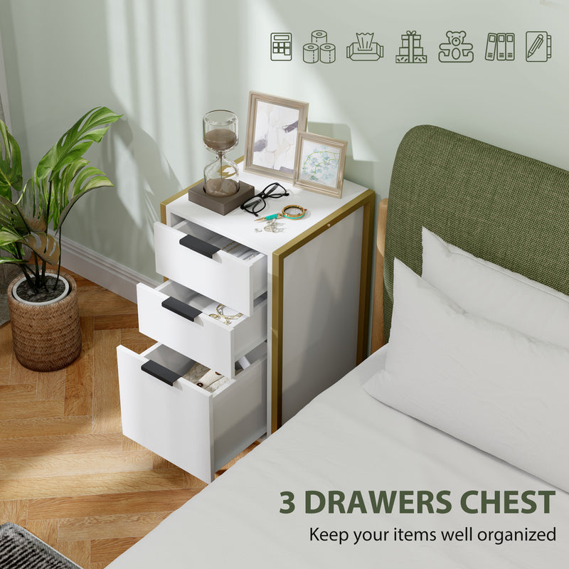 White Industrial 3 Drawer Chest of Drawers with Metal Frame for Bedroom and Living Room by HOMCOM