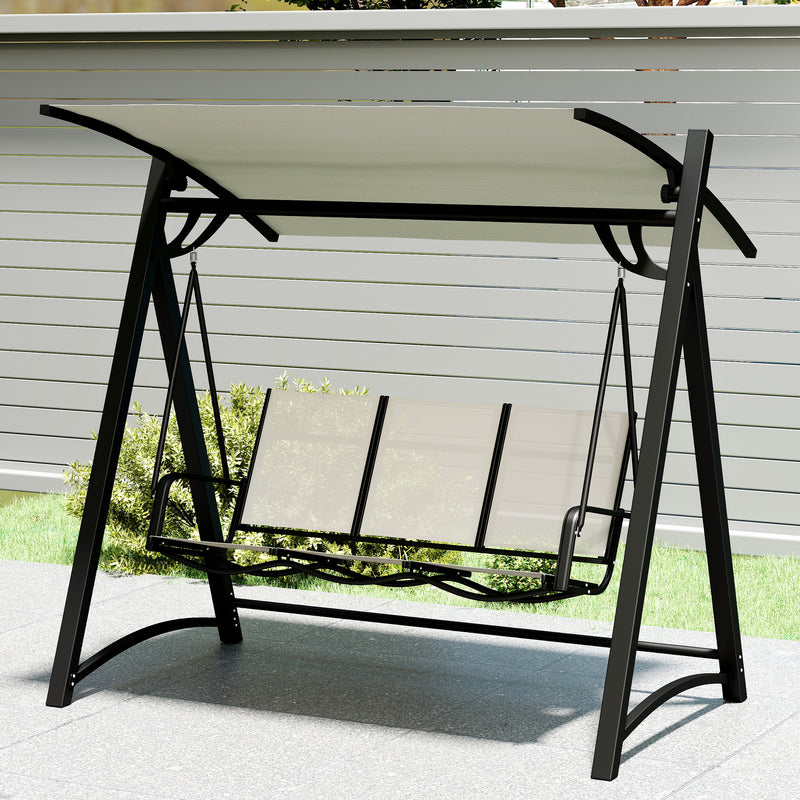 Garden Swing Chair 3 Seater with Adjustable Canopy for Shaded Outdoor Relaxing, Cream White Outsunny