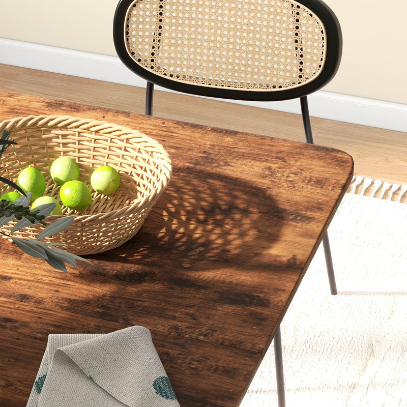 Industrial Style Extendable Drop Leaf Dining Table for 6 People with Storage Shelf Rustic Brown Black