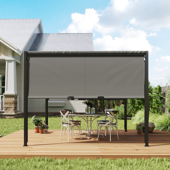 3m x 3m Garden Pergola with Retractable Canopy and Steel Frame Charcoal Grey by Outsunny