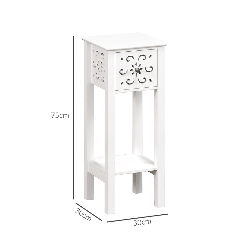 Set of Two White Floral Cut-Out Side Tables Elegant and Stylish by HOMCOM