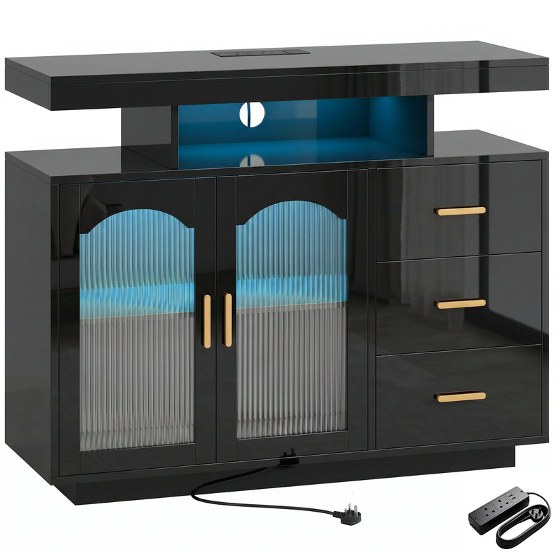 Sideboard with Organised Storage and Built In Charging Hub for Living Room Black