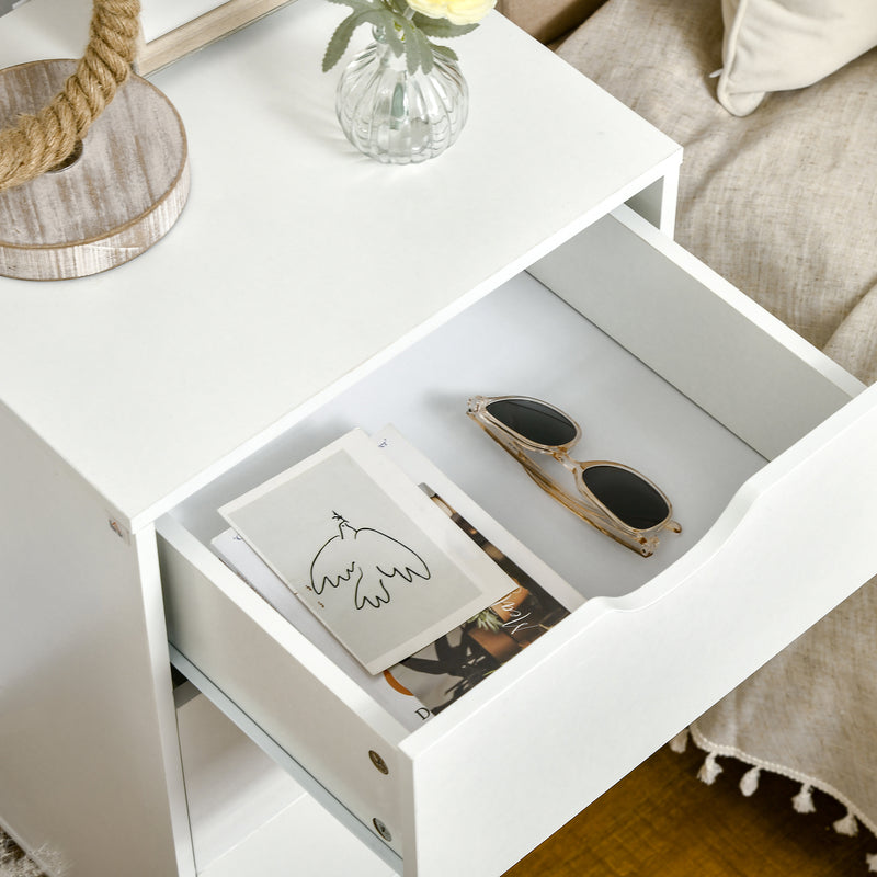 HOMCOM Set of 2 Bedside Tables, Modern Nightstand Side End Table with 3 Storage Drawers and Solid Pine Wood Legs for Bedroom Living Room Entryway, White AOSOM